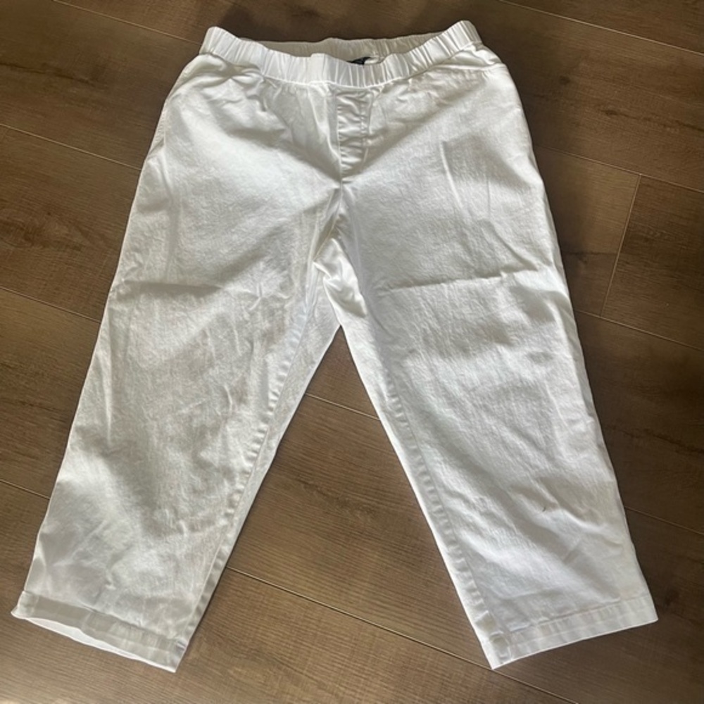 Lands End Ankle Pants White Mid Rise Women 16 Cotton Elastic Waist 36x23 Pullon